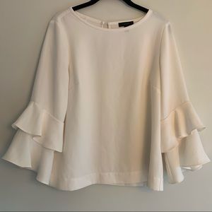J Crew Ruffled Sleeve White Blouse, size 6
